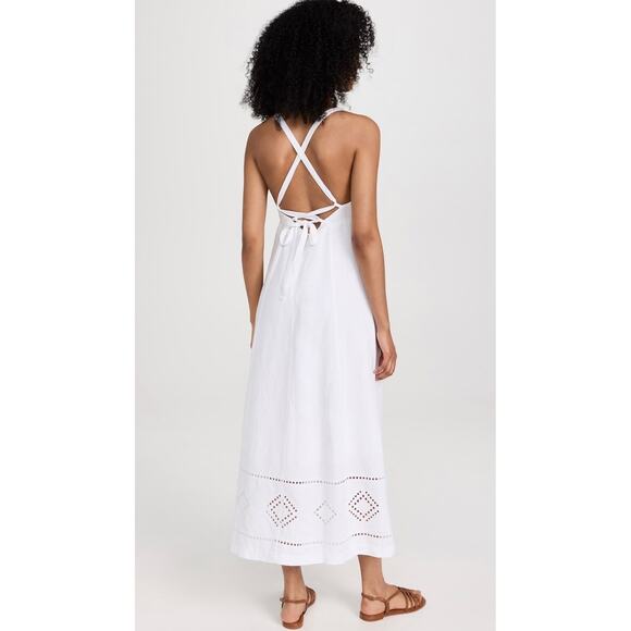 Madewell Embroidered Eyelet Tie Back Cami Midi Dress Size 10 White - Picture 2 of 15